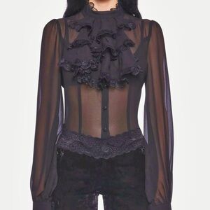 Widow Goth “I’m No Angel” Sheer Victorian Lolita Chiffon Blouse NWT🪽
